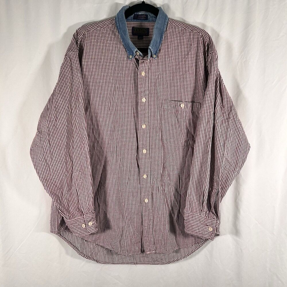 Vintage Chaps Ralph Lauren Shirt Mens 17.5 34 35 Red Plaid Button Up Long Sleeve